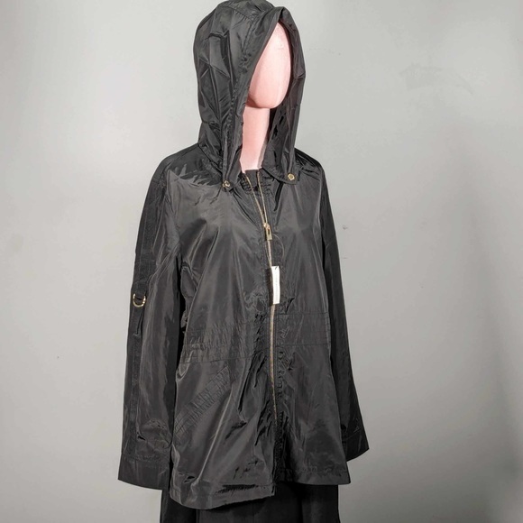 NWT VIA SPIGA WATER REPELLENT black RAIN JACKET WITH ATTACHED HOOD -L - Picture 7 of 8